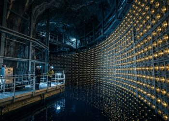 O gigantesco e brilhante tanque cilíndrico forrado com 50 mil toneladas de água ultra pura a 1000 metros de profundidade no subsolo de uma montanha japonesa construído para tentar capturar as partículas mais indescritíveis do universo