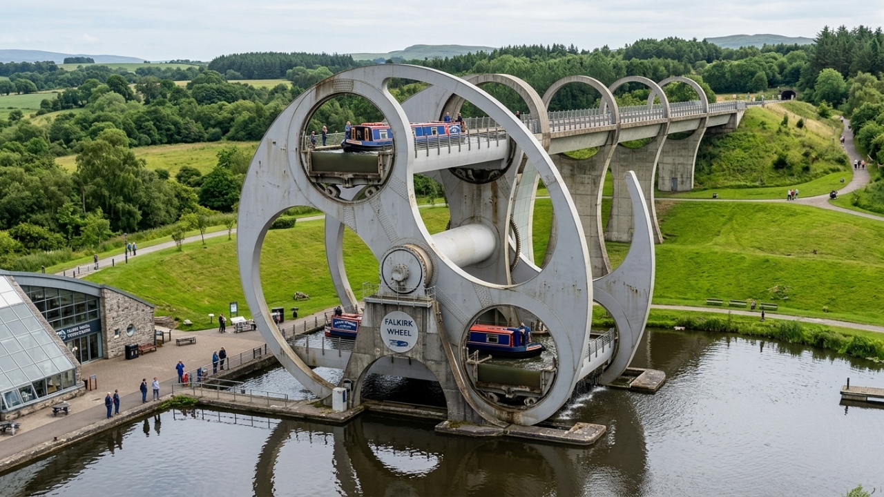 O impressionante elevador rotativo de barcos na Escócia que desafia a gravidade ao erguer embarcações gigantescas a 24 metros de altura usando a energia exata equivalente a apenas 8 chaleiras elétricas normais