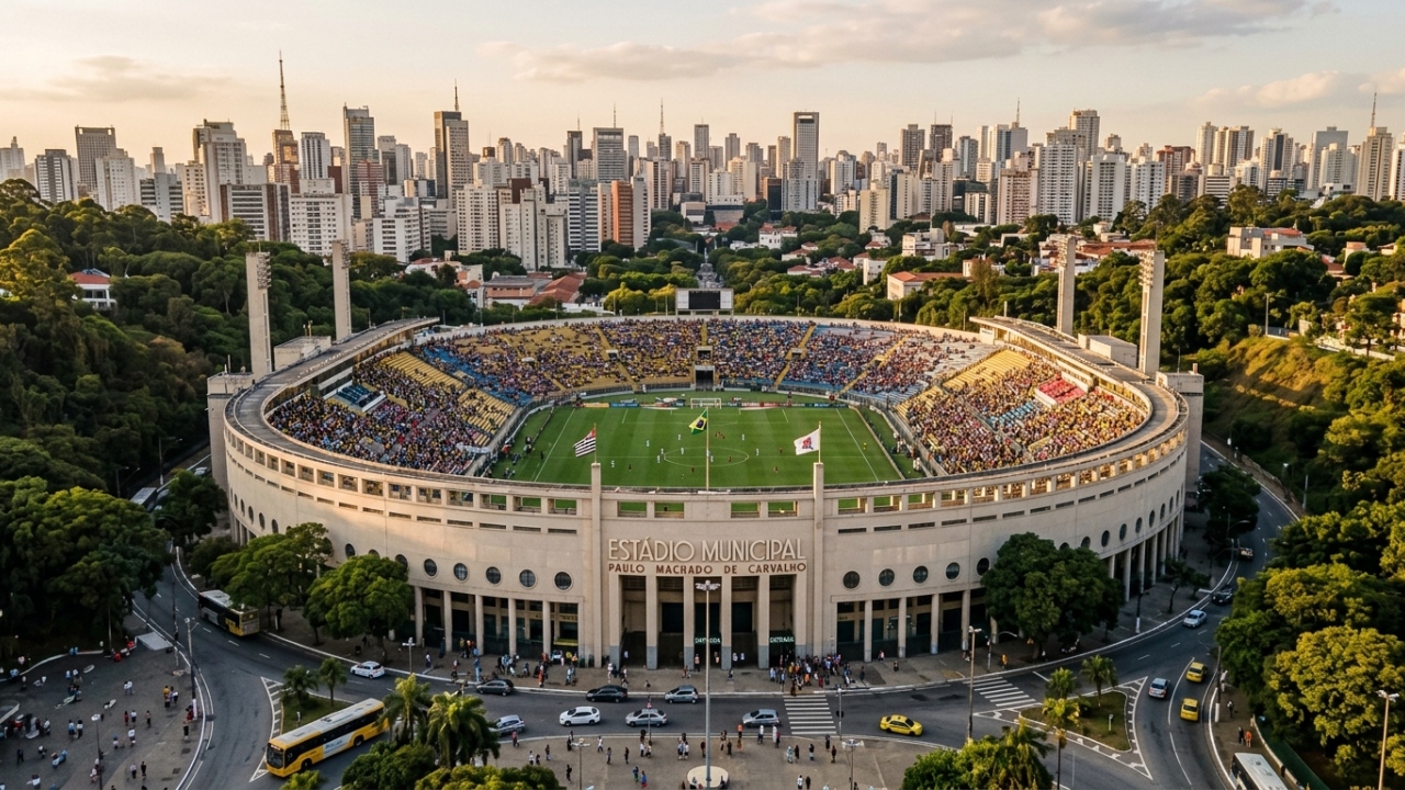 Com arquitetura art déco de 1940 e capacidade para 26 mil torcedores em jogos, o estádio do Pacaembu virou um marco do esporte em SP