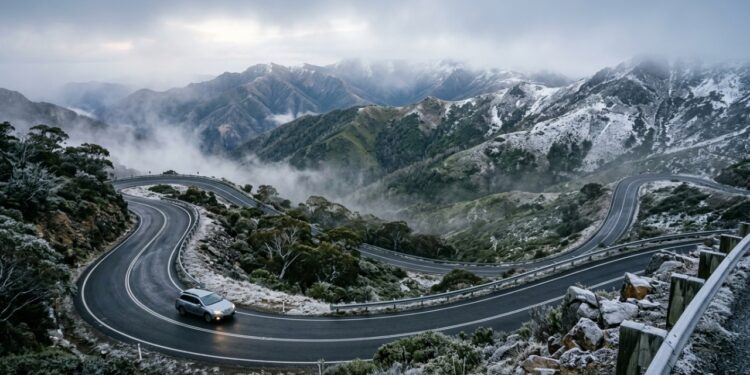 Com 339 km através dos Alpes Australianos, a rodovia surge como a maior estrada de montanha do país, cruzando picos e vales remotos