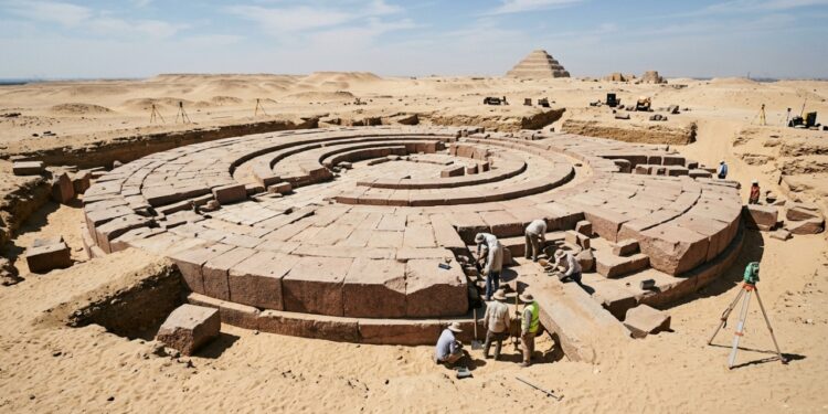 Estrutura circular de 50 metros feita com blocos de granito de 10 toneladas é descoberta no Egito e desafia teorias sobre a engenharia das pirâmides