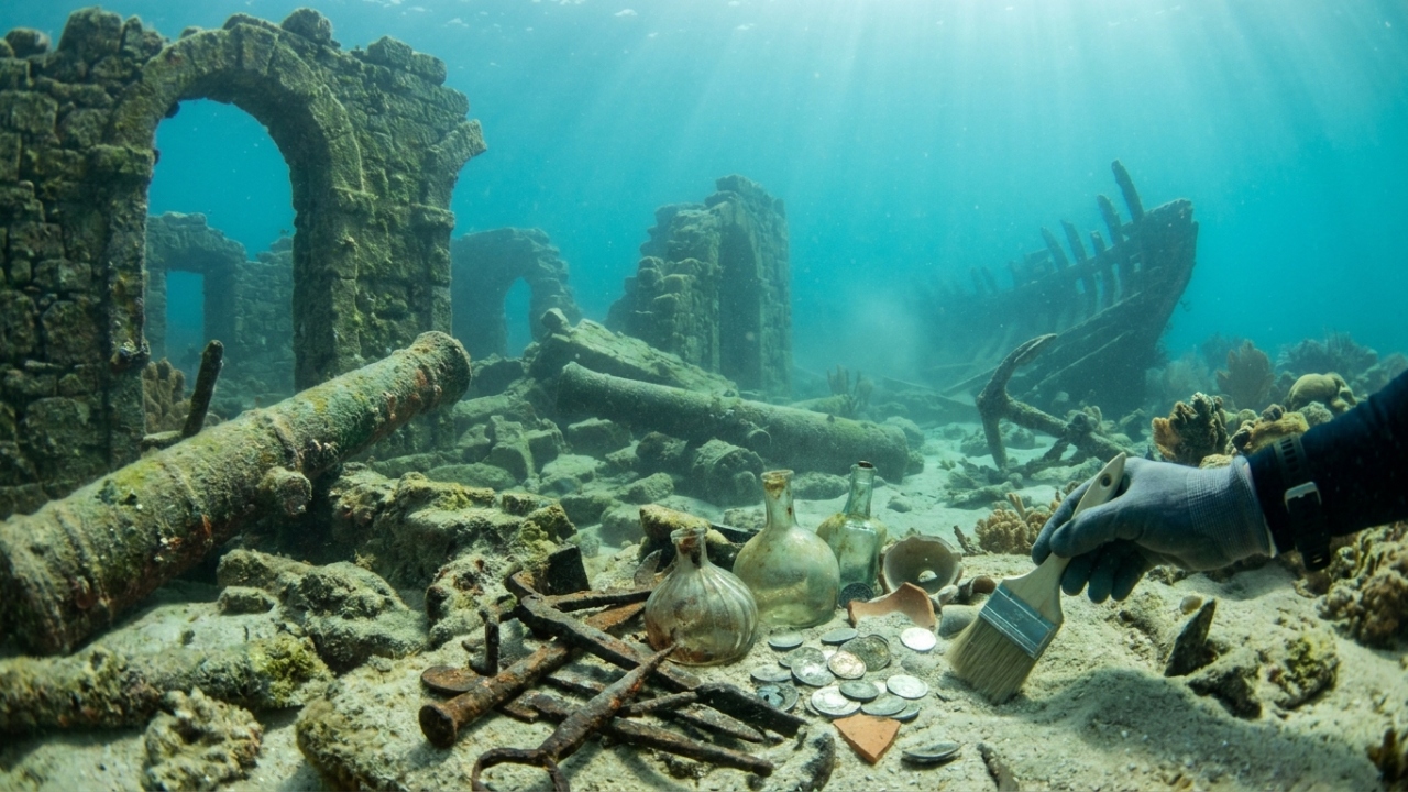 Engolida pelo mar do Caribe há mais de 300 anos, a capital dos piratas revela tabernas intactas e moedas de ouro a 12 metros de profundidade