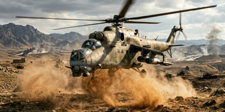 A blindagem de aço e titânio do MI-24 Hind faz dele o único helicóptero do mundo que rivaliza com um tanque