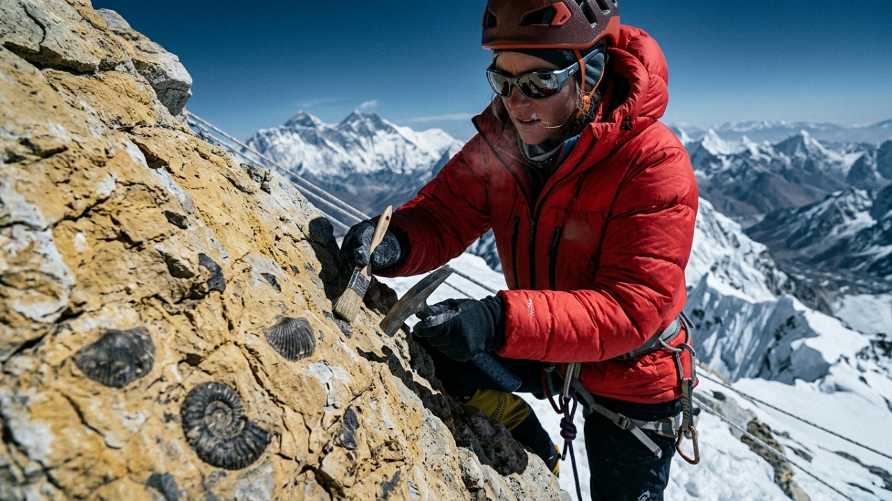 A 8.848 metros de altitude, cientistas encontram fósseis marinhos no Everest, revelando que as rochas da montanha mais alta já integraram o fundo oceânico