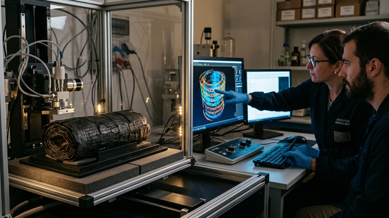 Inteligência Artificial decifra papiro de 2.000 anos carbonizado pela erupção do Monte Vesúvio