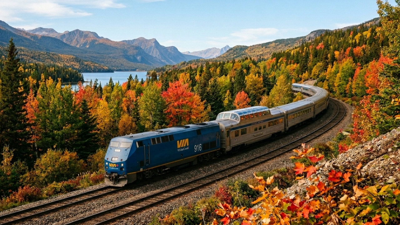 Os vagões de vidro de 360 graus da VIA Rail colocam você no meio da floresta de outono canadense em movimento