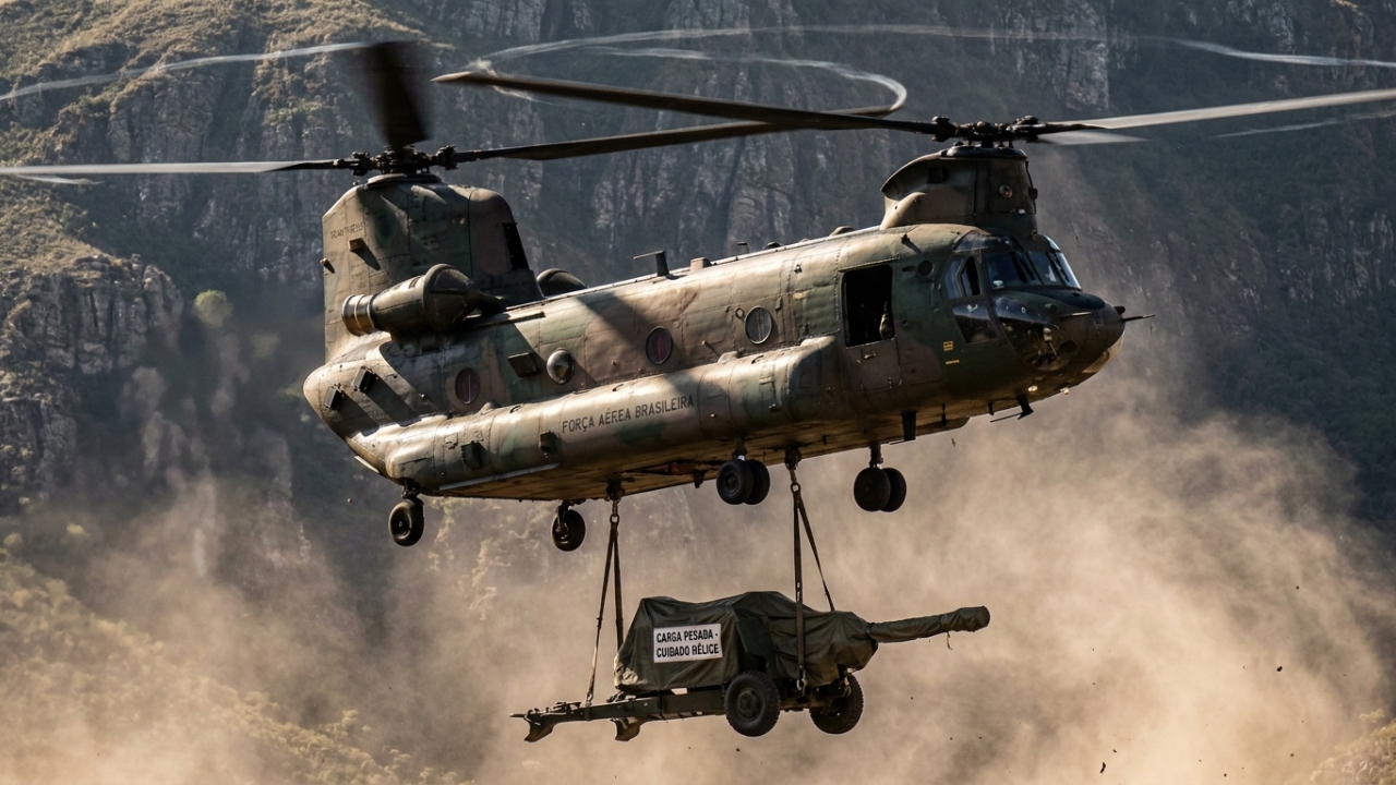 O lendário helicóptero CH-47 Chinook com rotores tandem consegue transportar 10 toneladas de carga e operar em altitudes extremas onde outros falham