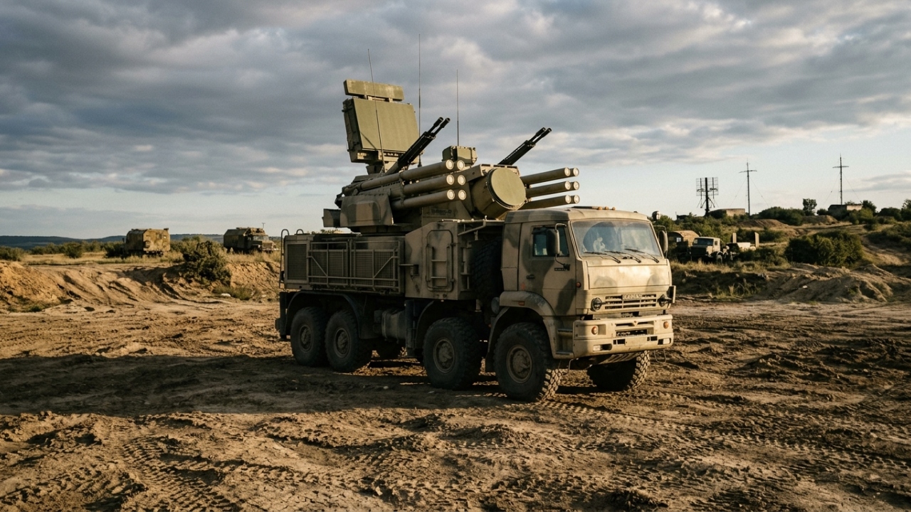 O impressionante sistema de defesa aérea russo Pantsir-S1 combina mísseis velozes e canhões duplos de 30 milímetros capazes de abater aeronaves e drones inimigos a mais de 20 quilômetros de distância