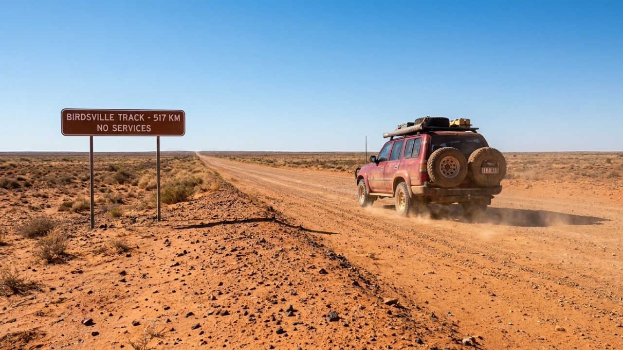 Com 517 km de extensão pelo deserto australiano, a Birdsville Track surge como um dos trajetos mais isolados e desafiadores do planeta
