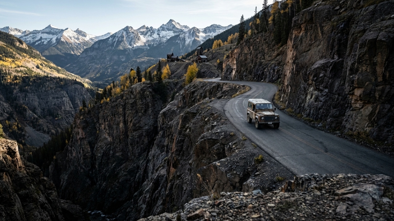 Com 40 km de trechos sem guardrails entre Ouray e Silverton, a Million Dollar Highway surge como uma das rotas mais perigosas e cênicas dos EUA