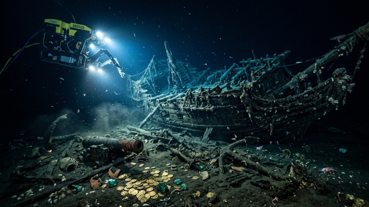 Galeão com 200 toneladas de ouro e esmeraldas a 600 metros de profundidade inicia resgate bilionário que recupera a história daquela civilização naval