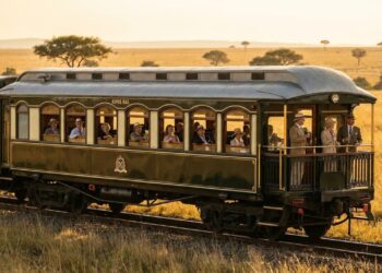 O palácio rolante africano que percorre 1600 quilômetros de savana oferecendo suítes reais com banheiras vitorianas a bordo