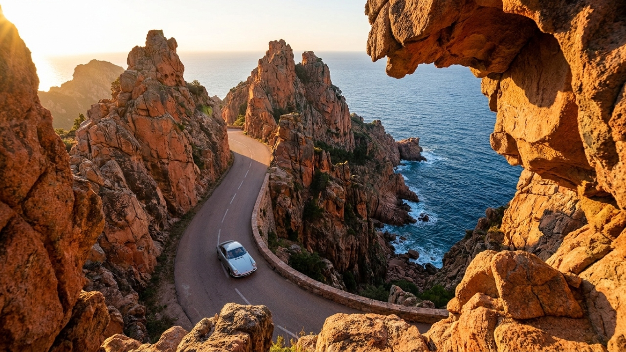 Com penhascos vermelhos de 400 metros de altura, a estrada francesa surge como um espetáculo visual e uma obra singular de integração com a natureza