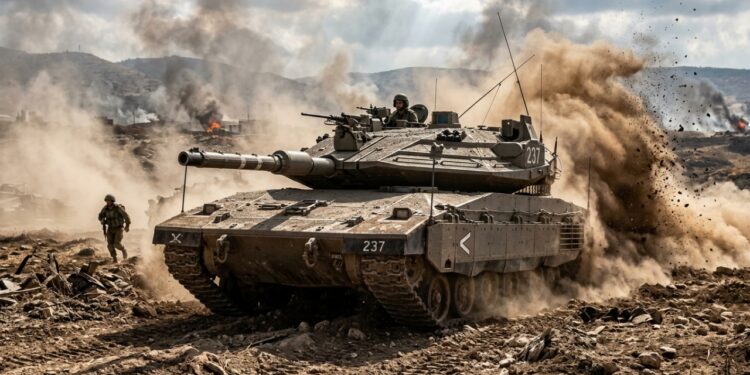 O tanque israelense que dispara mísseis pelo canhão e acerta alvos escondidos atrás de colinas a 8 km de distância