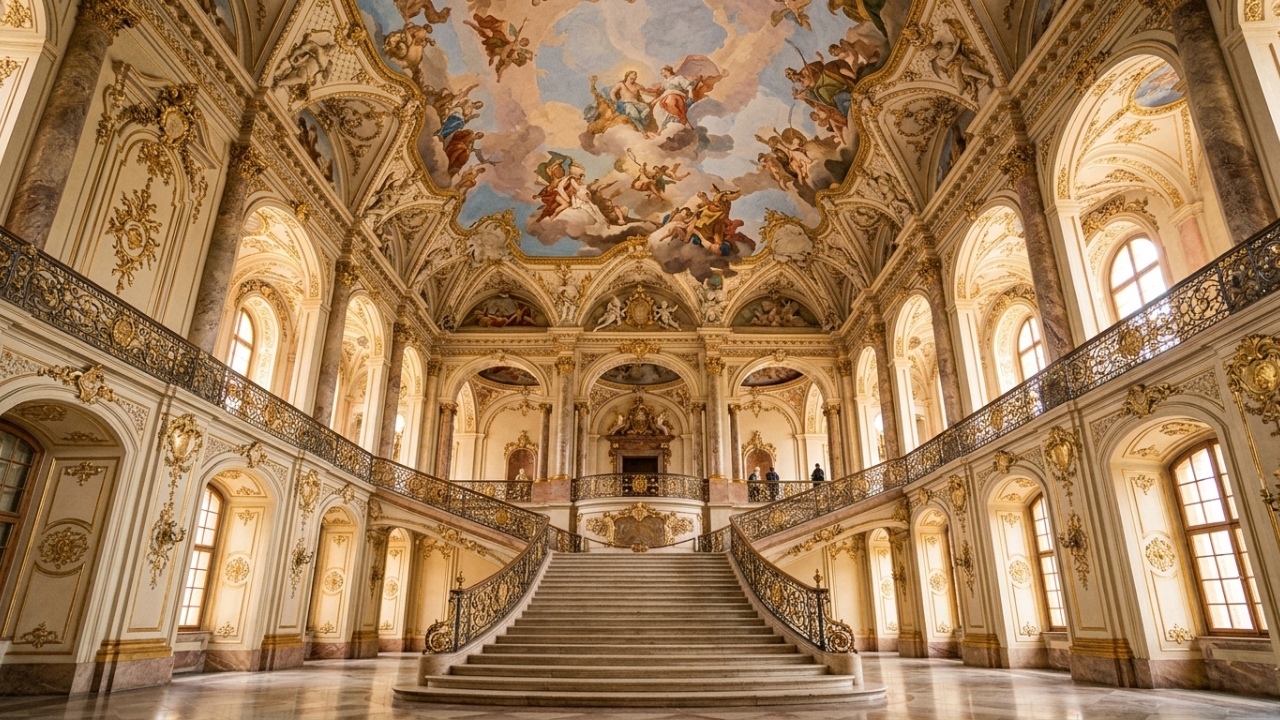 Com 300 quartos e o maior afresco contínuo do mundo em seu teto, a Residência de Würzburg virou um recorde da arquitetura barroca europeia