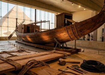 Reconstituição de barco solar com 45 metros de comprimento revela segredos da engenharia naval do antigo Egito e como a civilização transportava seus faraós