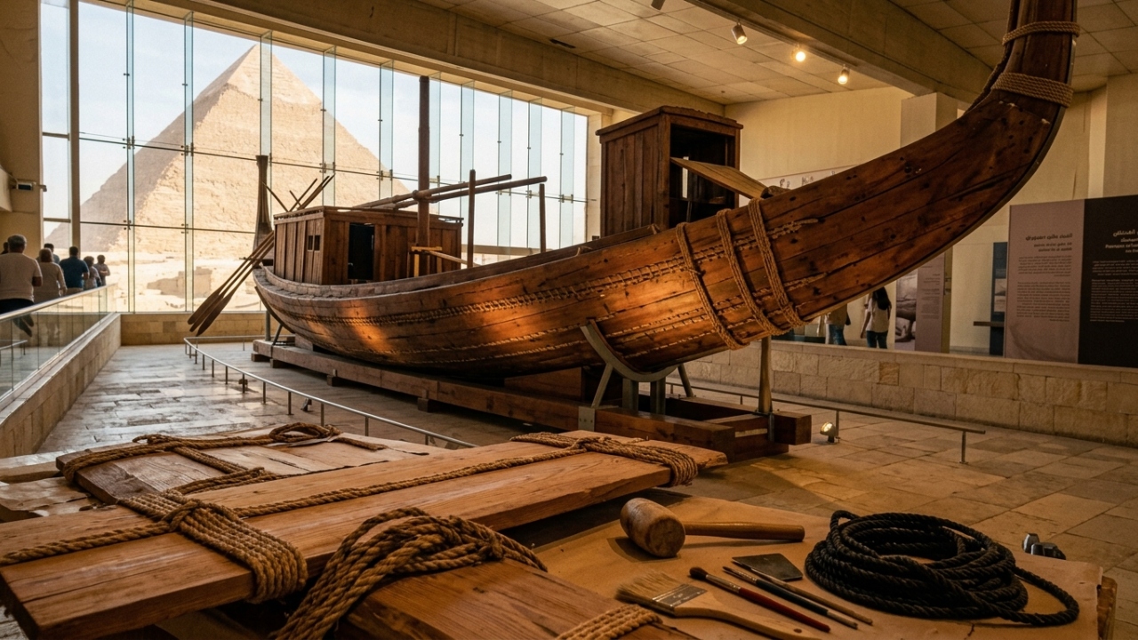 Reconstituição de barco solar com 45 metros de comprimento revela segredos da engenharia naval do antigo Egito e como a civilização transportava seus faraós