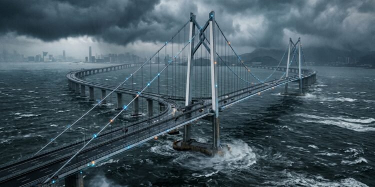 Ponte mais longa do mundo na China utiliza sistema de inteligência artificial com mil sensores para ajustar a estrutura automaticamente contra tufões