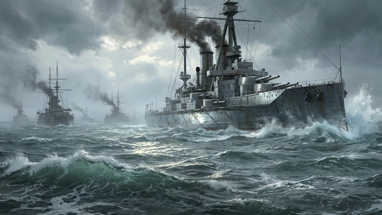 O encouraçado britânico HMS Dreadnought revolucionou a guerra naval em 1906 ao ser o primeiro navio movido a turbinas a vapor e com canhões de grande calibre