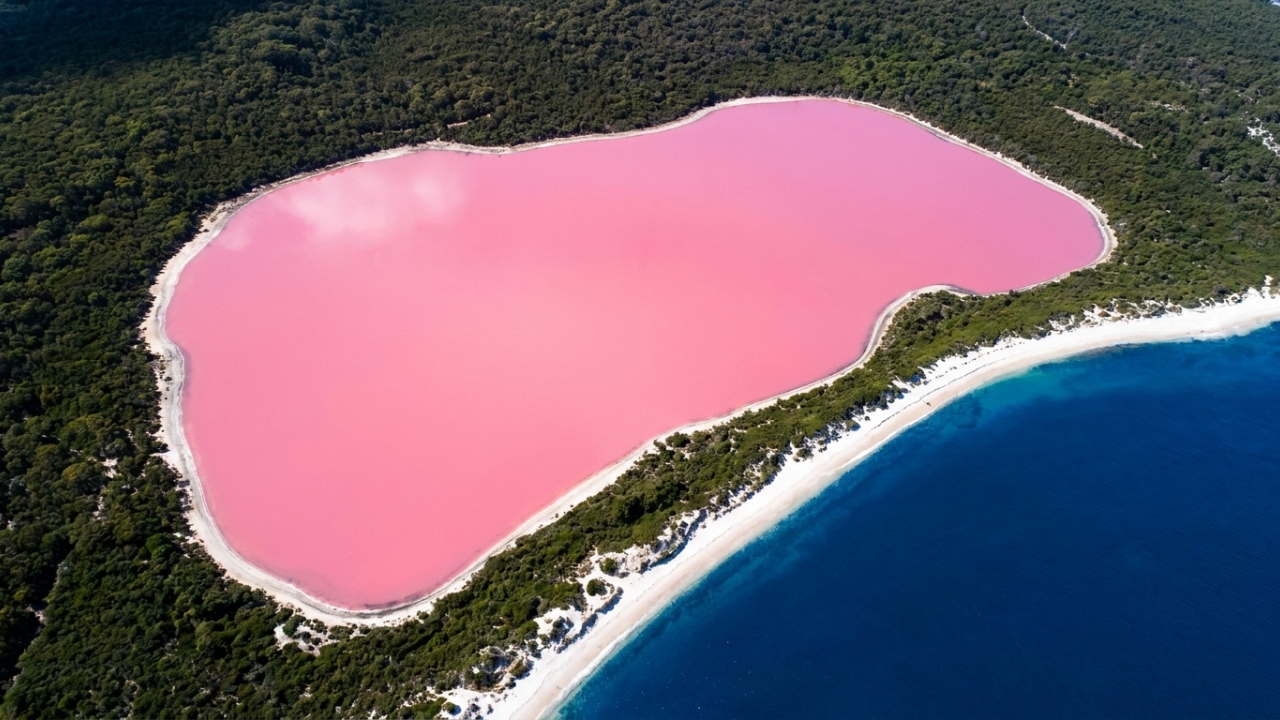 Com 600 metros de extensão, cientistas confirmam que o lago rosa na Austrália ganha sua cor única por causa de microalgas