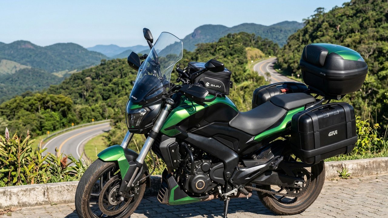 Com suspensão invertida e motor de 40 cv, a Bajaj Dominar 400 consolidou-se como a principal opção de custo e desempenho para viagens longas no Brasil