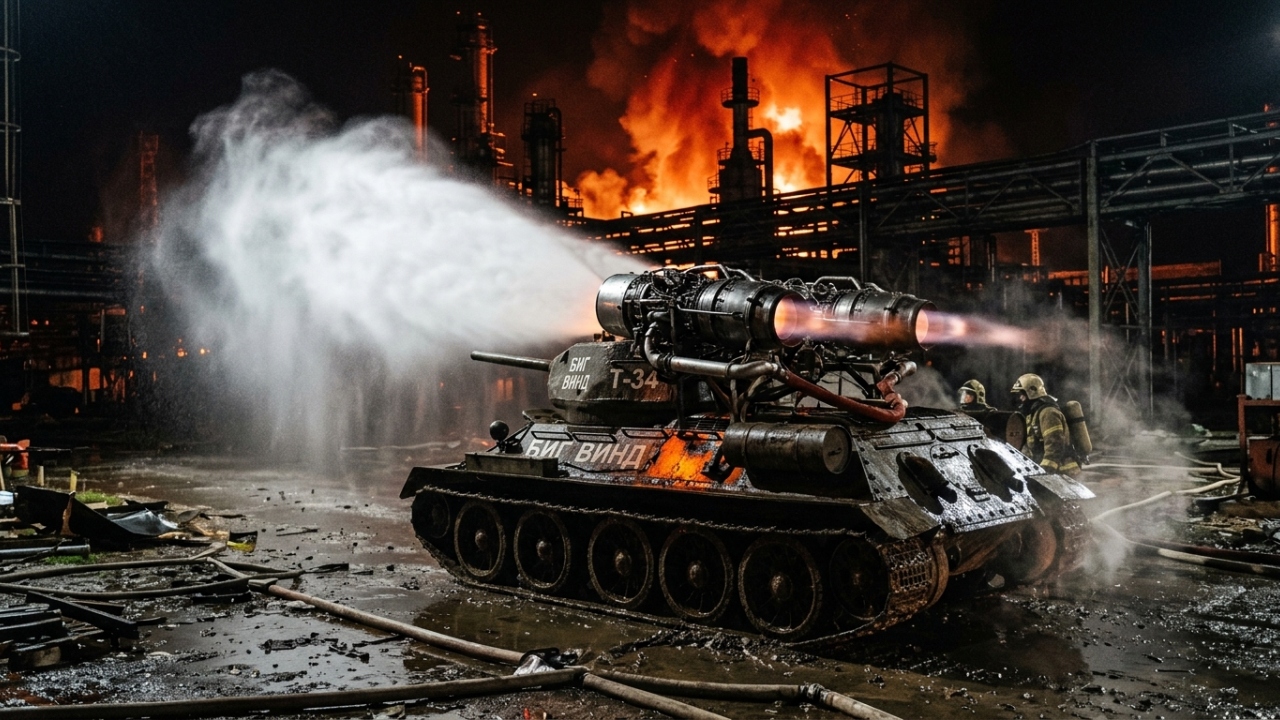 O caminhão de bombeiros bizarro feito com motores de caça a jato para apagar chamas de poços de petróleo