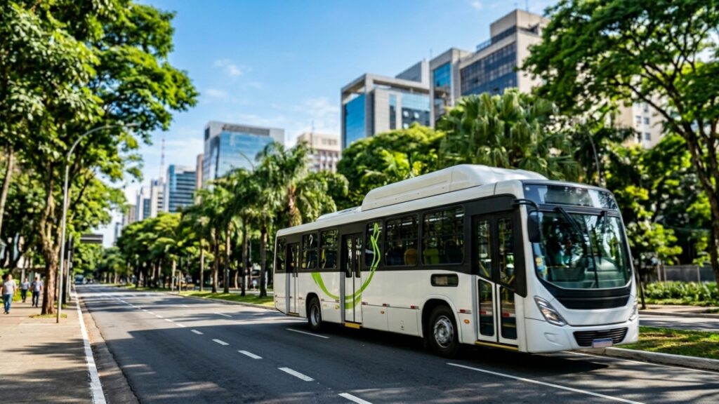 Cilindros de gás com capacidade de 1.200 litros garantem autonomia de 500 quilômetros para o ônibus movido a biometano que reduz o custo por quilômetro rodado em 30 por cento hoje