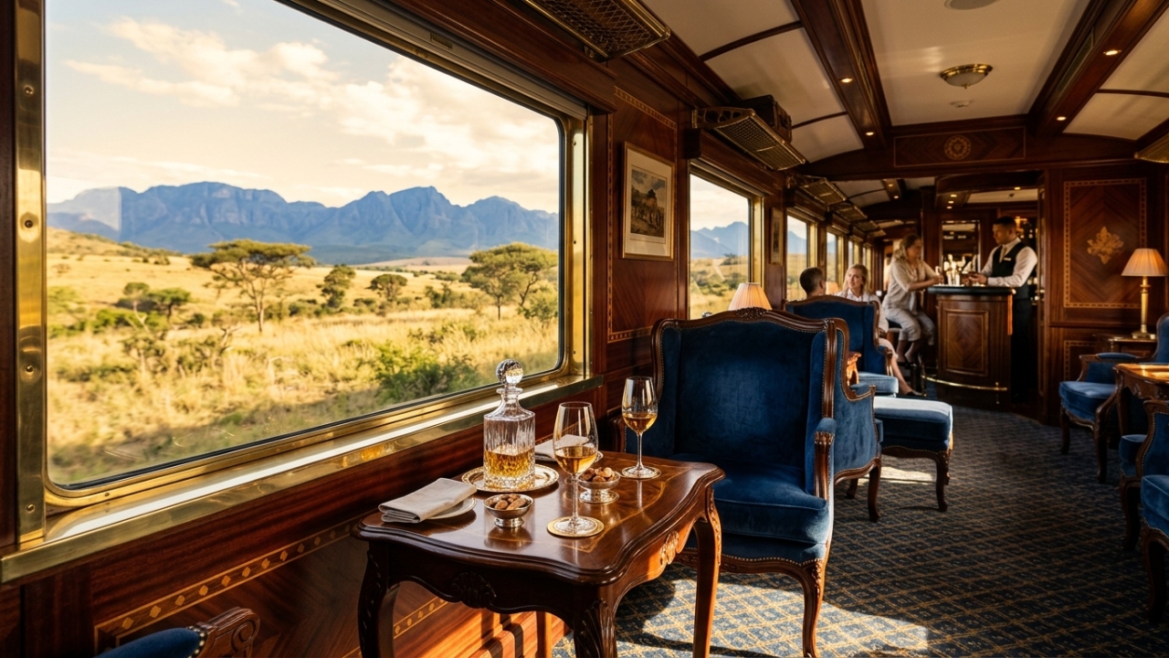 Um hotel 5 estrelas sobre trilhos que percorre 1600 quilômetros revelando as paisagens selvagens mais espetaculares da África em uma viagem luxuosa de 31 horas