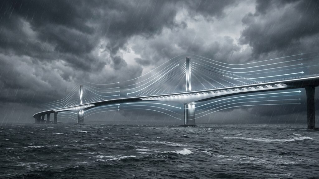 Ponte mais longa do mundo na China utiliza sistema de inteligência artificial com mil sensores para ajustar a estrutura automaticamente contra tufões