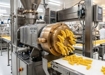 Com misturadores a vácuo e secagem controlada em túneis térmicos, a indústria transforma o trigo sêmola em macarrão, garantindo a textura ideal