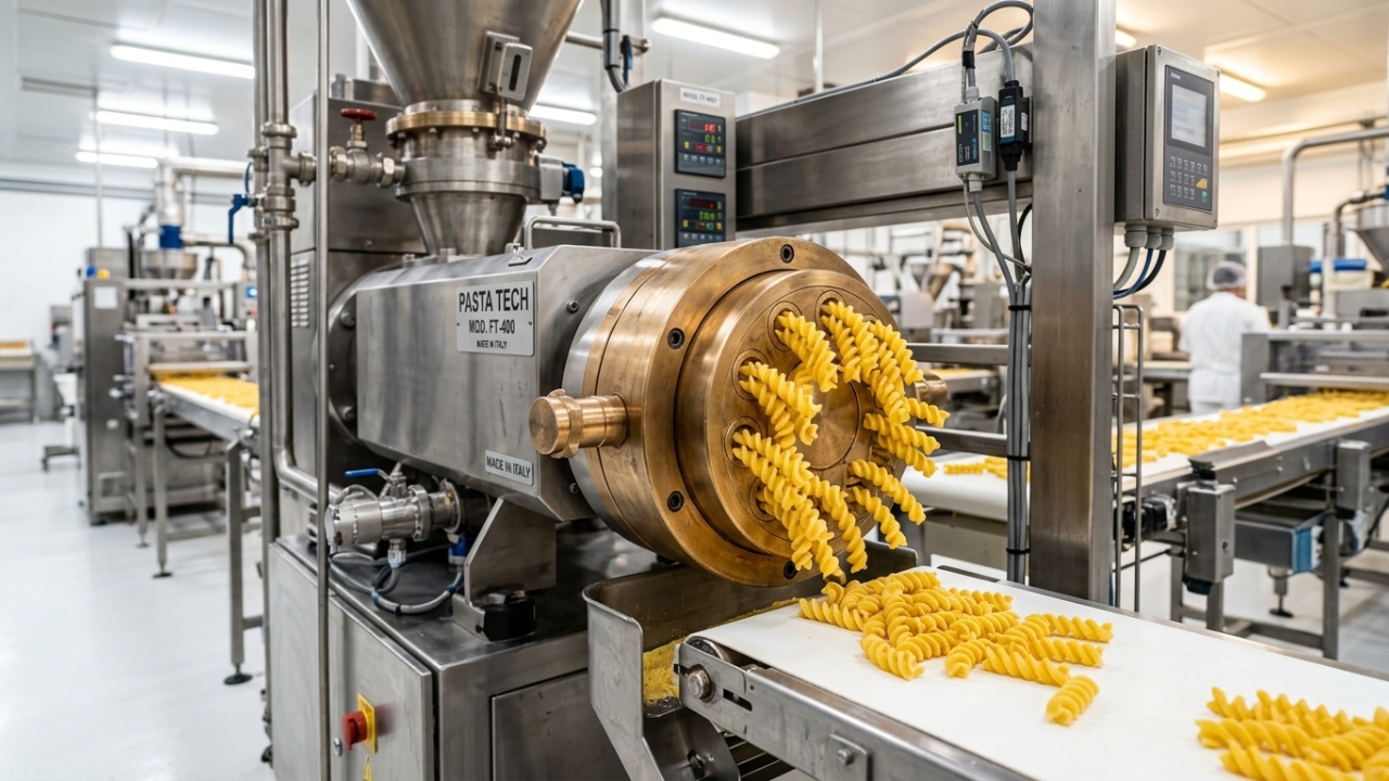 Com misturadores a vácuo e secagem controlada em túneis térmicos, a indústria transforma o trigo sêmola em macarrão, garantindo a textura ideal