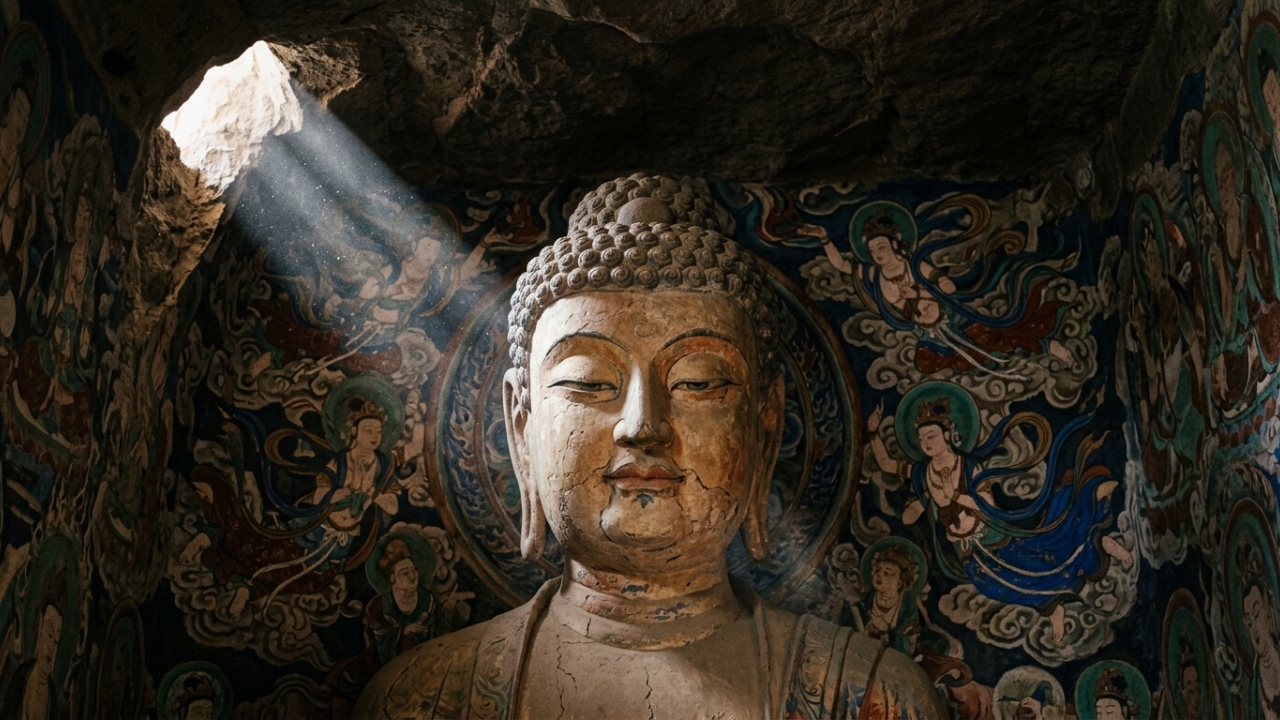 Com 492 templos esculpidos no penhasco e 45 mil m² de murais, as cavernas de 366 d.C. tornaram-se o maior museu de arte budista da China