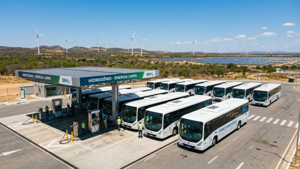 Ônibus de hidrogênio produzido no Brasil que percorre 450 km com um único tanque vira a solução para o transporte urbano com zero emissão de carbono em 2026