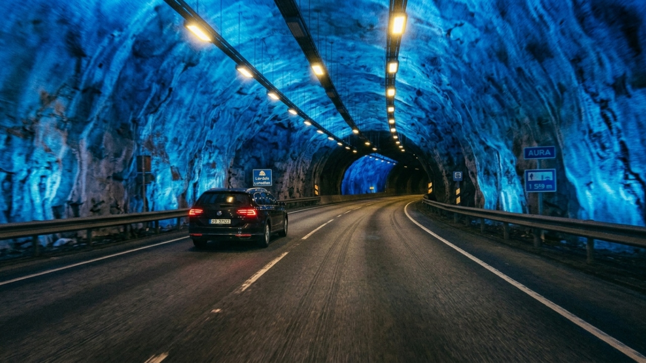 O maior túnel rodoviário do planeta tem 24 quilômetros de extensão e iluminação especial para os motoristas não dormirem