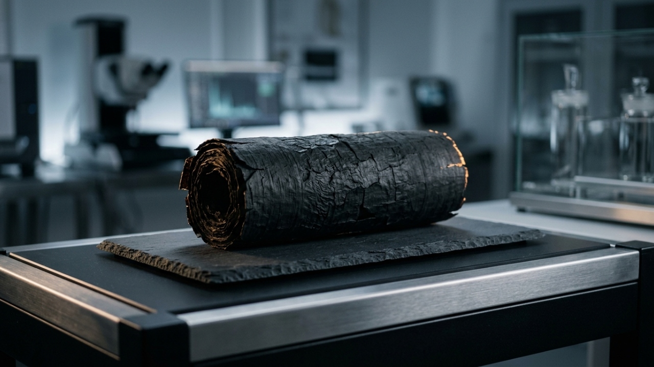 Com o uso de inteligência artificial e raios-x, cientistas conseguem ler rolos de pergaminhos carbonizados há 2 mil anos que foram encontrados nas ruínas de uma biblioteca romana