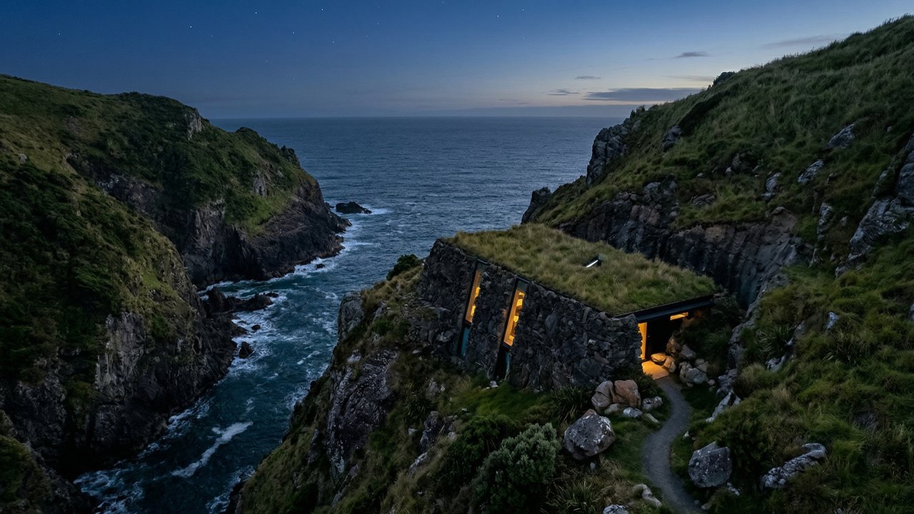 Com teto de concreto de 1 metro e camuflada na encosta, a estrutura neozelandesa virou a casa mais secreta do mundo e um bunker contra terremotos