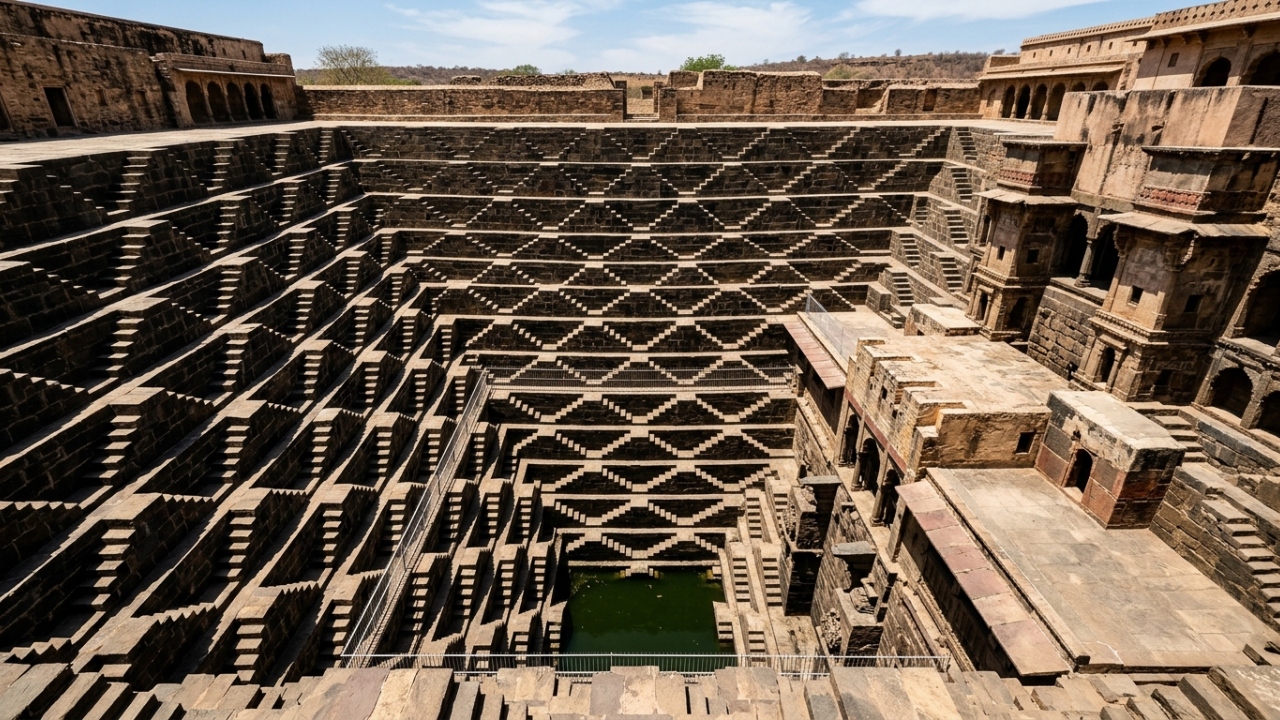 Este labirinto de água com 3.500 degraus perfeitamente simétricos e 13 andares de profundidade na Índia é considerado uma das obras de engenharia mais lindas do planeta