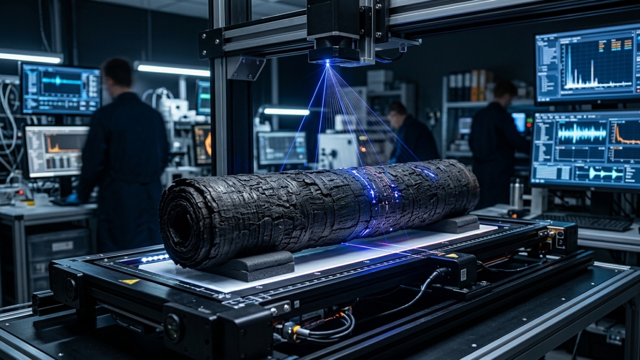 Com o uso de inteligência artificial e raios-x, cientistas conseguem ler rolos de pergaminhos carbonizados há 2 mil anos que foram encontrados nas ruínas de uma biblioteca romana