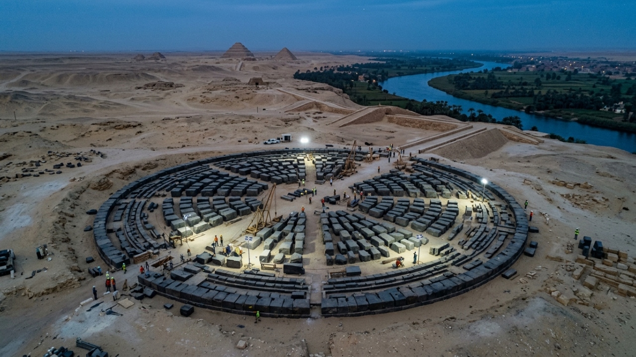 Estrutura circular de 50 metros feita com blocos de granito de 10 toneladas é descoberta no Egito e desafia teorias sobre a engenharia das pirâmides