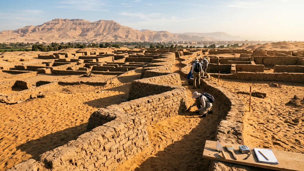 Arqueólogos descobrem cidade egípcia de 3.000 anos enterrada sob a areia que preserva padarias e bairros inteiros da era de ouro dos faraós em Luxor