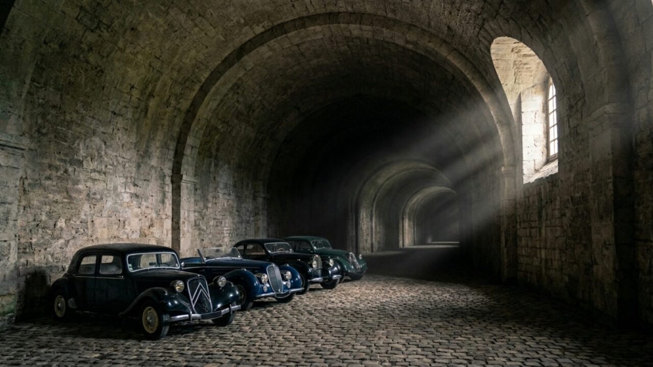 Coleção de 50 carros de luxo da década de 1930 é encontrada em túnel secreto sob castelo na França e atrai leiloeiros de todo o mundo