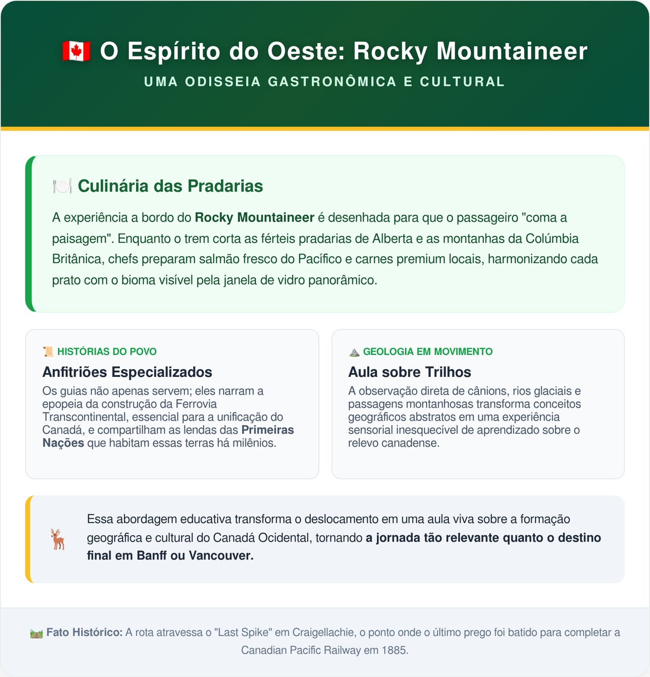 Com vagões de teto de vidro de 180 graus esta rota ferroviária revela cânions profundos e picos nevados isolados da América do Norte em uma jornada de 2 dias de imersão total