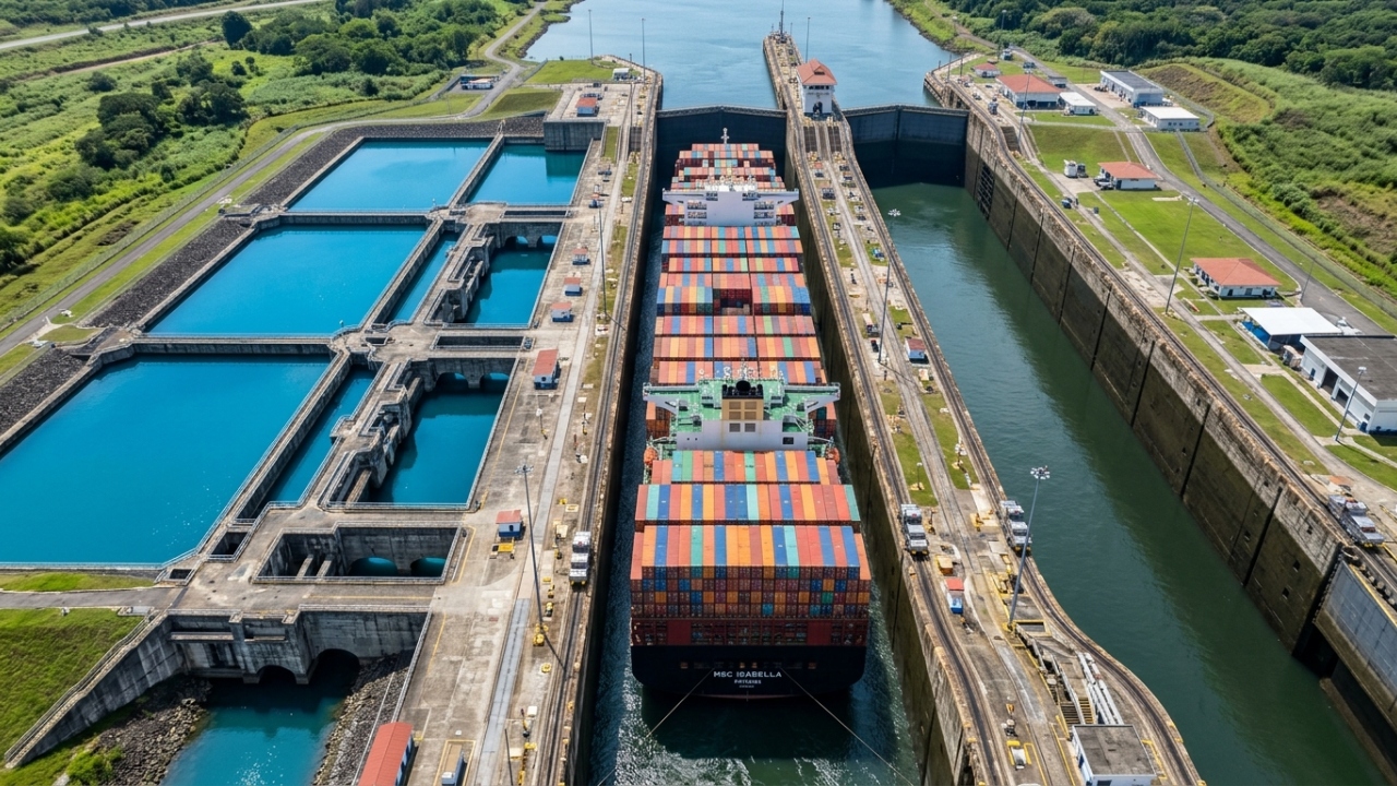 Elevando navios de 120 mil toneladas em três eclusas, o canal interoceânico que utiliza lagos artificiais corta o tempo de viagem global hoje