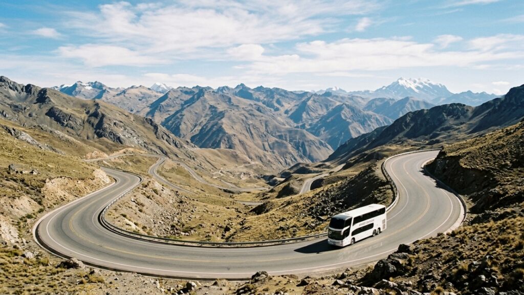 A viagem de ônibus mais longa do mundo percorre 6.200 quilômetros e atravessa a Cordilheira dos Andes para ligar o Atlântico ao Pacífico