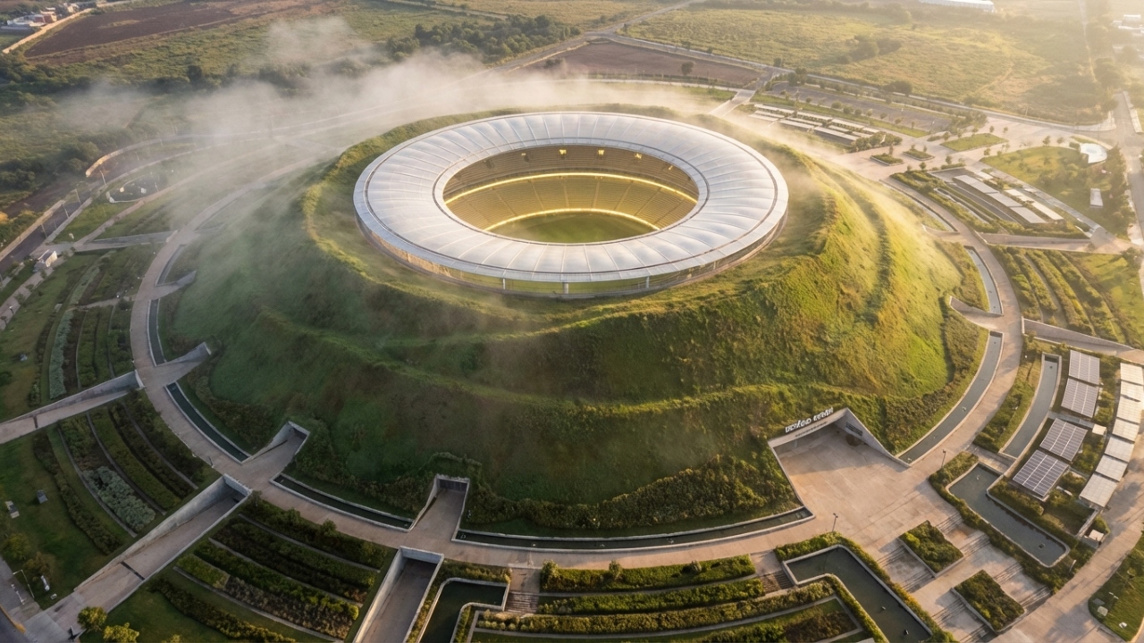 Com quase 50 mil lugares e formato de vulcão, o estádio mexicano surge como um exemplo de arquitetura moderna e sustentabilidade