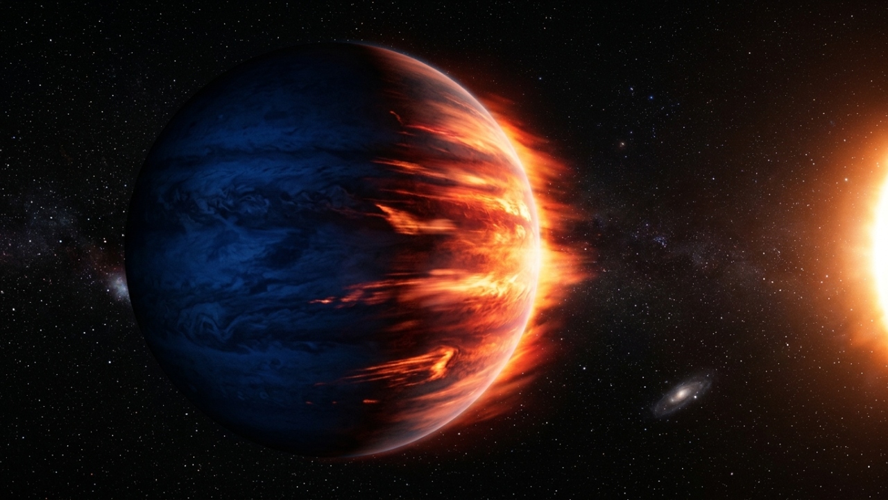 Localizado a 64 anos-luz da Terra, o belo exoplaneta azul esconde tempestades de vidro que cortam a atmosfera a mais de 8.000 km por hora