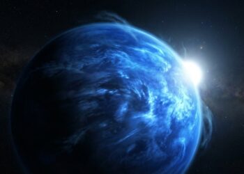 Localizado a 64 anos-luz da Terra, o belo exoplaneta azul esconde tempestades de vidro que cortam a atmosfera a mais de 8.000 km por hora