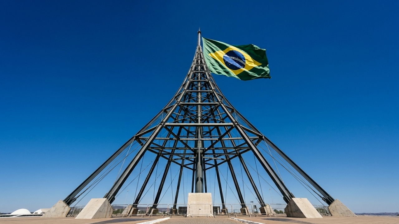 Com 100 metros de altura e 24 hastes de aço, o Mastro da Bandeira em Brasília surgiu como uma estrutura monumental e única de engenharia no país