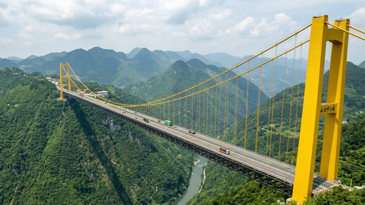 Viajantes que olham pela janela nessa ponte suspensa na China entram em pânico ao ver o vale a 496 metros de distância