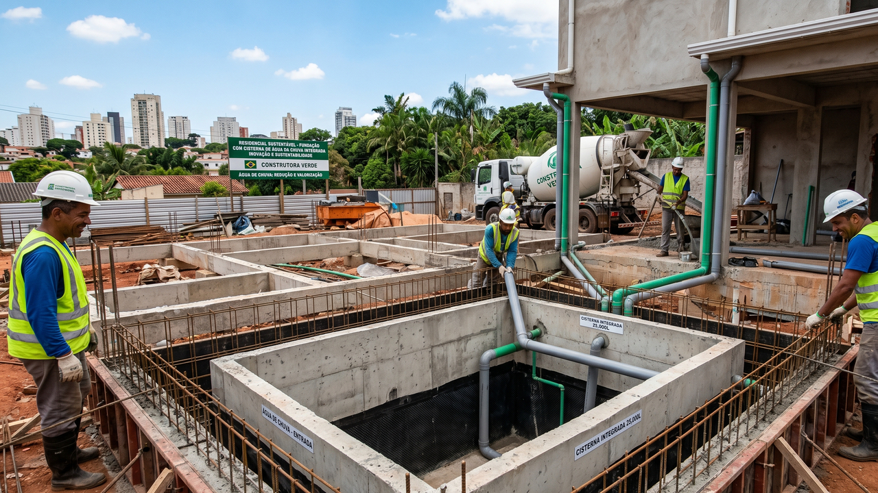 Brasil se junta a Japão, Alemanha, Austrália e Singapura ao integrar cisternas subterrâneas de captação de chuva logo na fase de fundação das casas: muda a poupança drástica de água potável e a valorização imediata do imóvel no mercado